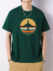 Air Plane Print Men's Cotton Graphic Crew Neck Active T shirt