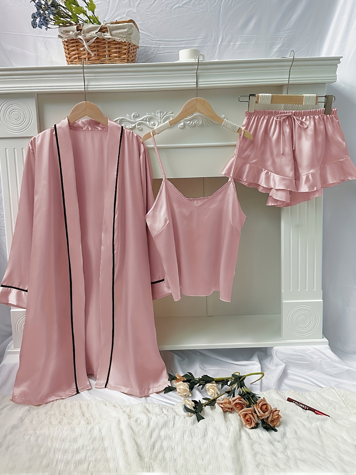 Satin Pajama Set with Robe & Cami Top