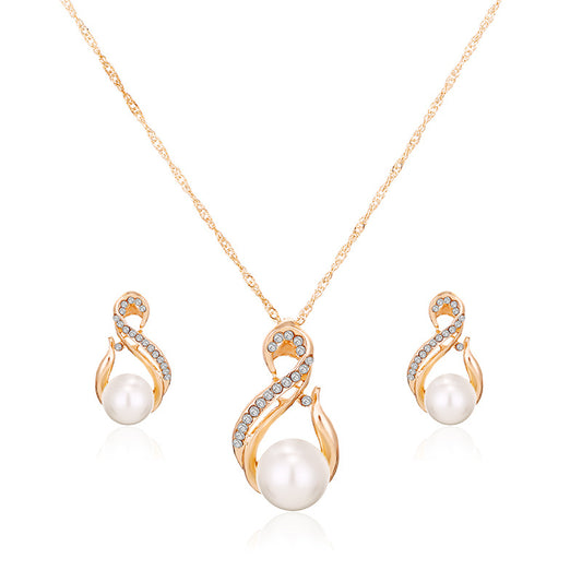 Zirconia Bridal Jewelry Set Necklace & Earrings Faux Pearls Anniversary Gift
