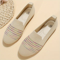 Women's Breathable Knit Flat Shoes Lightweight Slip On Shoes