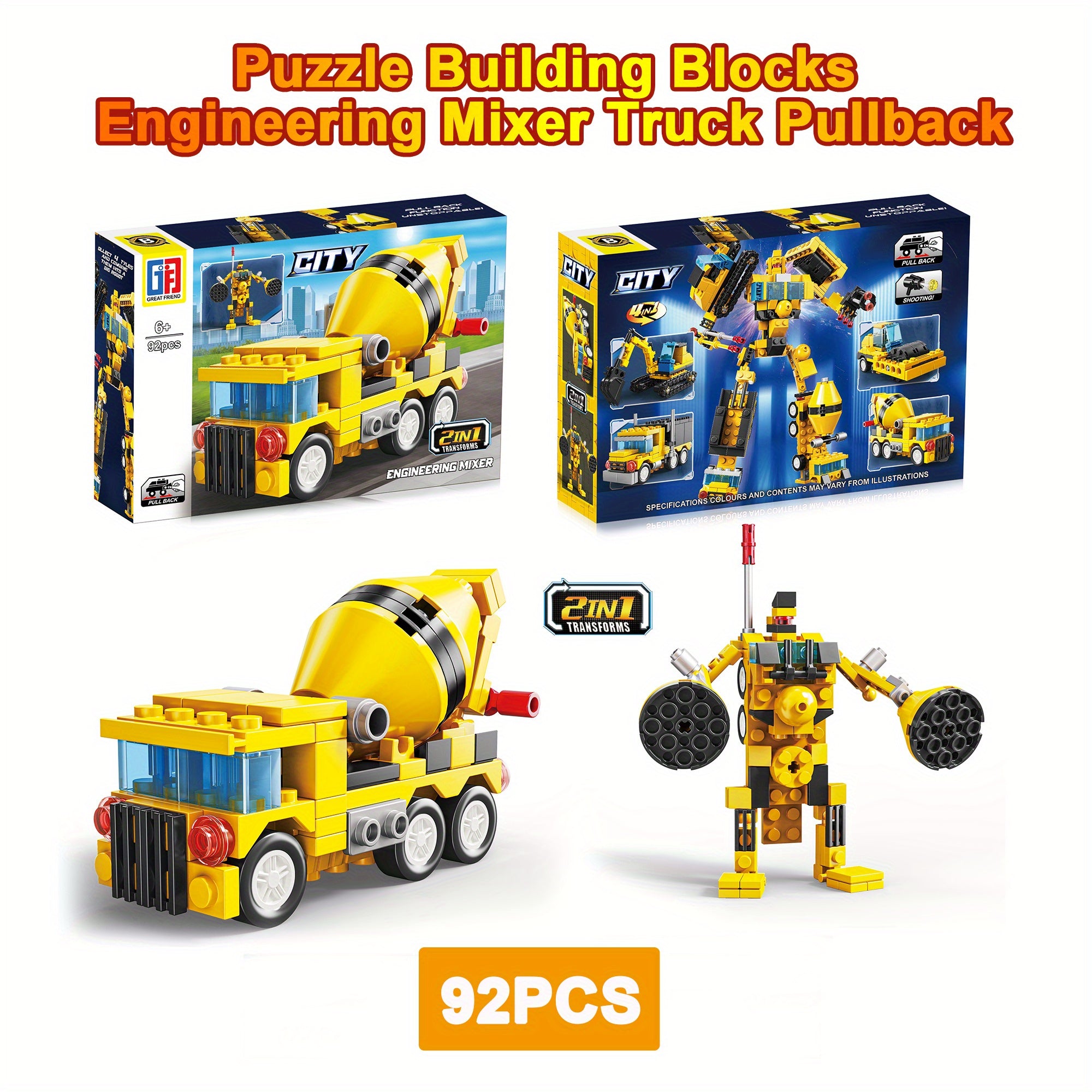 4 IN 1 Engineering Building Blocks Roller Dump Truck Mixer Excavator Model Robot