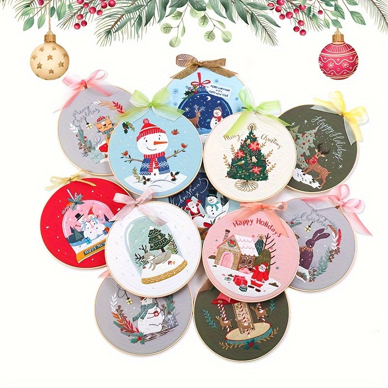 DIY Embroidery Kit Christmas Pattern Material with Hoop