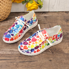 Women's Heart Pattern Skate Shoes Flat Lightweight Lace Up