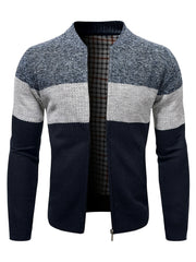 Men's Full Zip Cardigan Sweater Cable Knit Stand Collar Thick Jacket