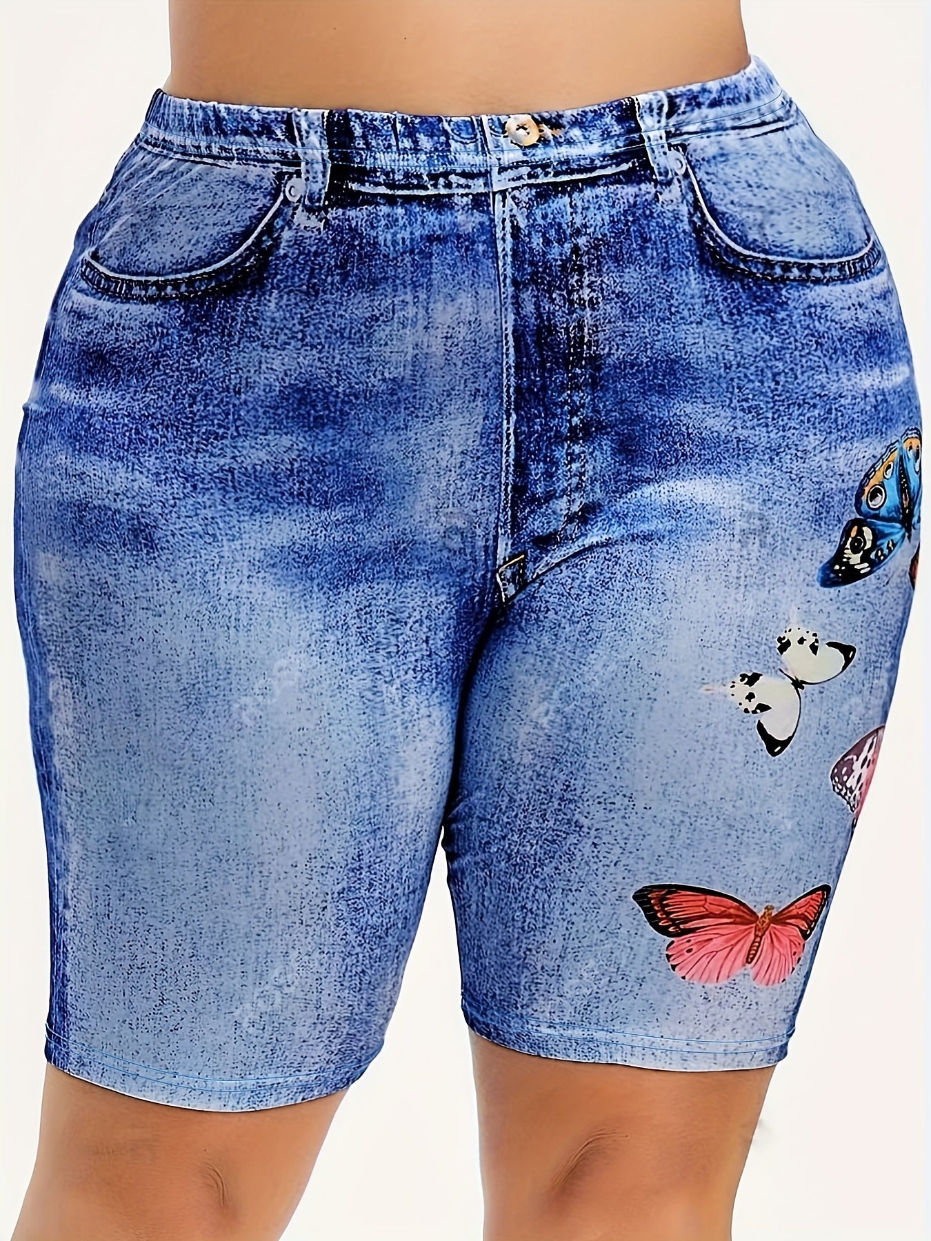 Women's Butterfly Denim Yoga Running Shorts