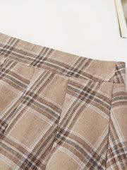 Plaid Side Zip Pleated Skirt Preppy Skirt For Spring & Summer Women's Clothing