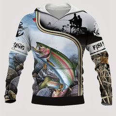 Men's Fishing Print Hoodie with Kangaroo Pocket for Autumn Winter