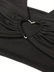 Y2K Sexy Backless Halter Top Heart Ring Linked Lace Up Halter Top