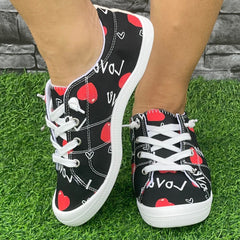 Fashionable Couple LOVE Red Heart Flat Skate Shoes