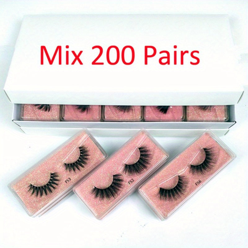 Faux Mink 3D Natural Look False Eyelashes, 200 Pairs