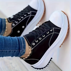 Women's Chunky Canvas Shoes Non Slip Lace Up Casual Sneakers Thick Sole