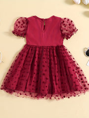 Toddler Girls Mesh Ruffled Dress with Polka Dot Graphic