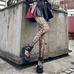 Skull Fishnet Pantyhose High Waist Stockings