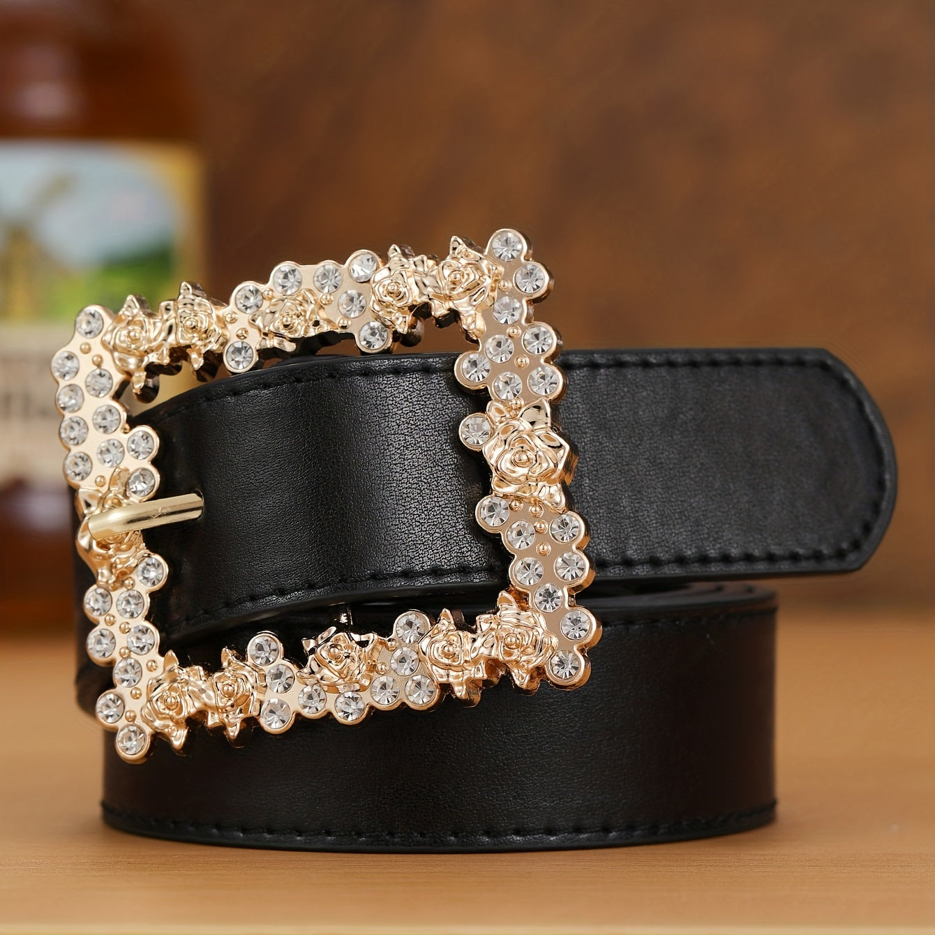 Crystal Buckle Belt PU Leather Jeans Pants Belt for Women