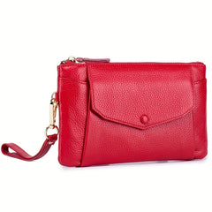 Leather Women's Clutch Bag with Zipper Closure & Wristlet