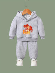 2pcs Big House Print Girls Hoodies Jogger Pants Set For Sports