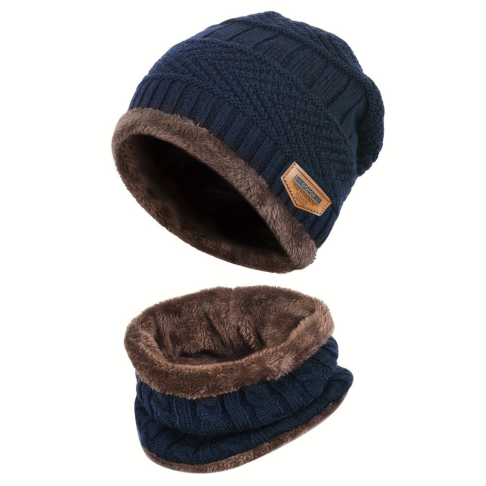 Kids Knit Hat & Neck Scarf with Fleece Lining