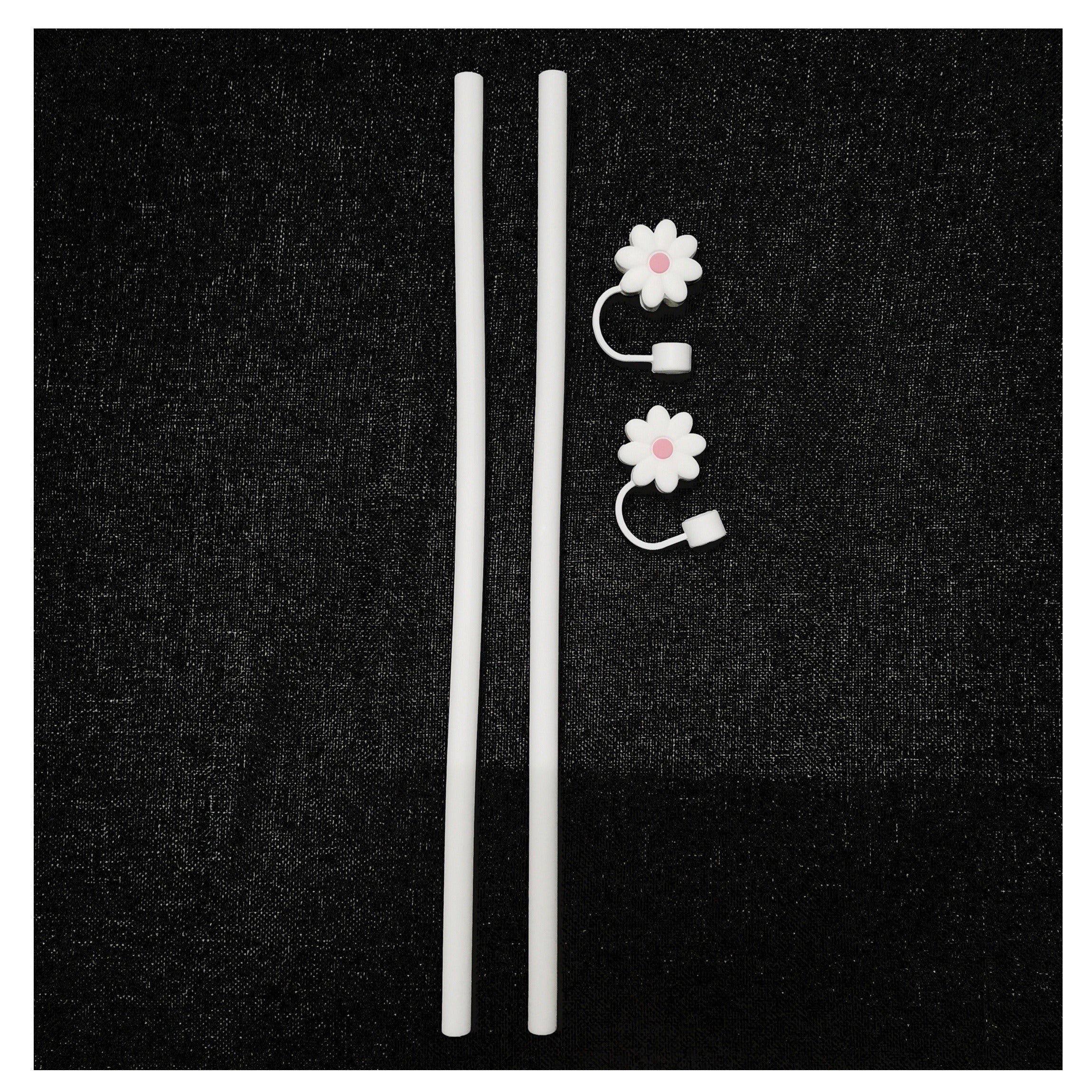 2 Sets Reusable Straws & Covers Combo, 2 Silicone Straws & Plugs Cup Accessories