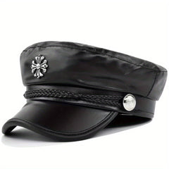 Gothic Cross Patch Beret PU Leather Sailor Hat