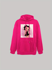 Cartoon Print Hoodie Drawstring Casual Hooded Sweatshirt