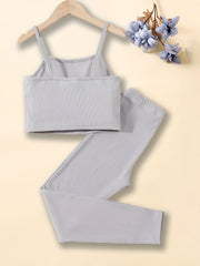 2pc Girls Ribbed Sleeveless Cami Top & Elastic Waist Pants Set