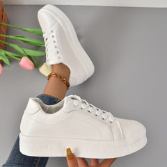 Women's Platform Sneakers Lace Up Solid Flat Shoes