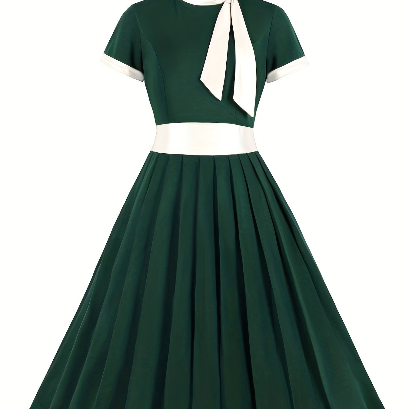 Plus-Size Colorblock Bow Knot Swing Dress