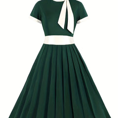 Plus-Size Colorblock Bow Knot Swing Dress
