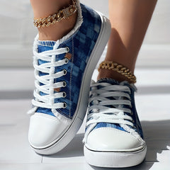 Plaid Pattern Denim Sneakers Low Canvas Flat Shoes