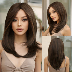 8 Cm Synthetic Dark Brown Straight Hair Wig for Women
