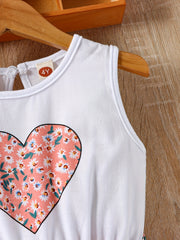 Toddler Girls Floral Heart Graphic Romper Sleeveless Jumpsuit for Beach Vacation