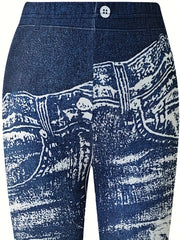 Denim Print Bell Bottom Pants Women's Activewear