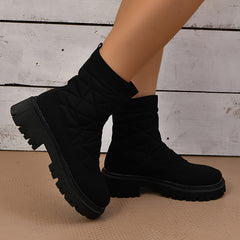 Women's Thick Sole Thermal Mid Calf Boots Chunky Heeled Winter Booties