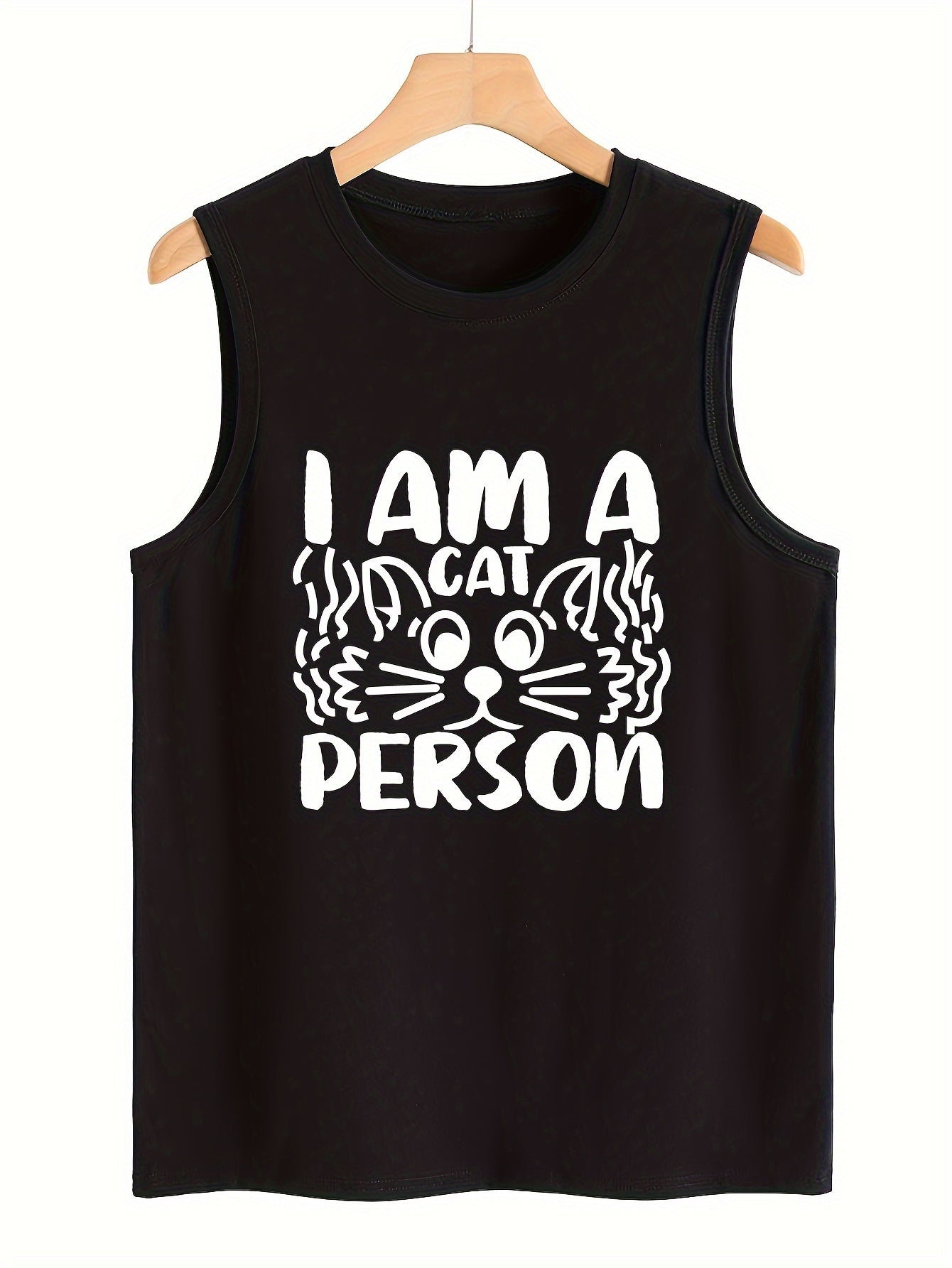 Cat & Letter Print Sleeveless Sports Vest Round Neck Casual Tops
