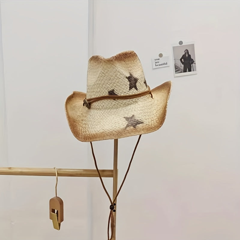 Vintage Western Straw Fedora for Women Summer Sun Beach