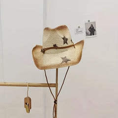 Vintage Western Straw Fedora for Women Summer Sun Beach