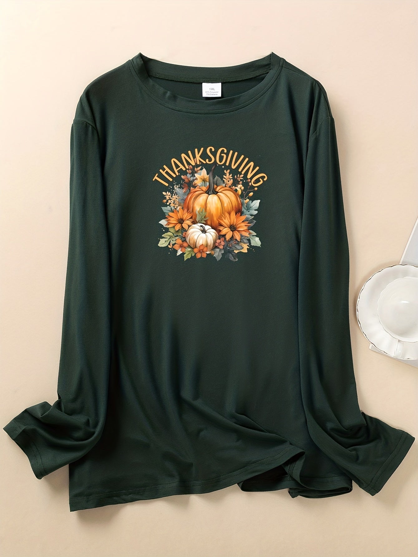 Floral & Pumpkin Print Long Sleeve Lounge Top
