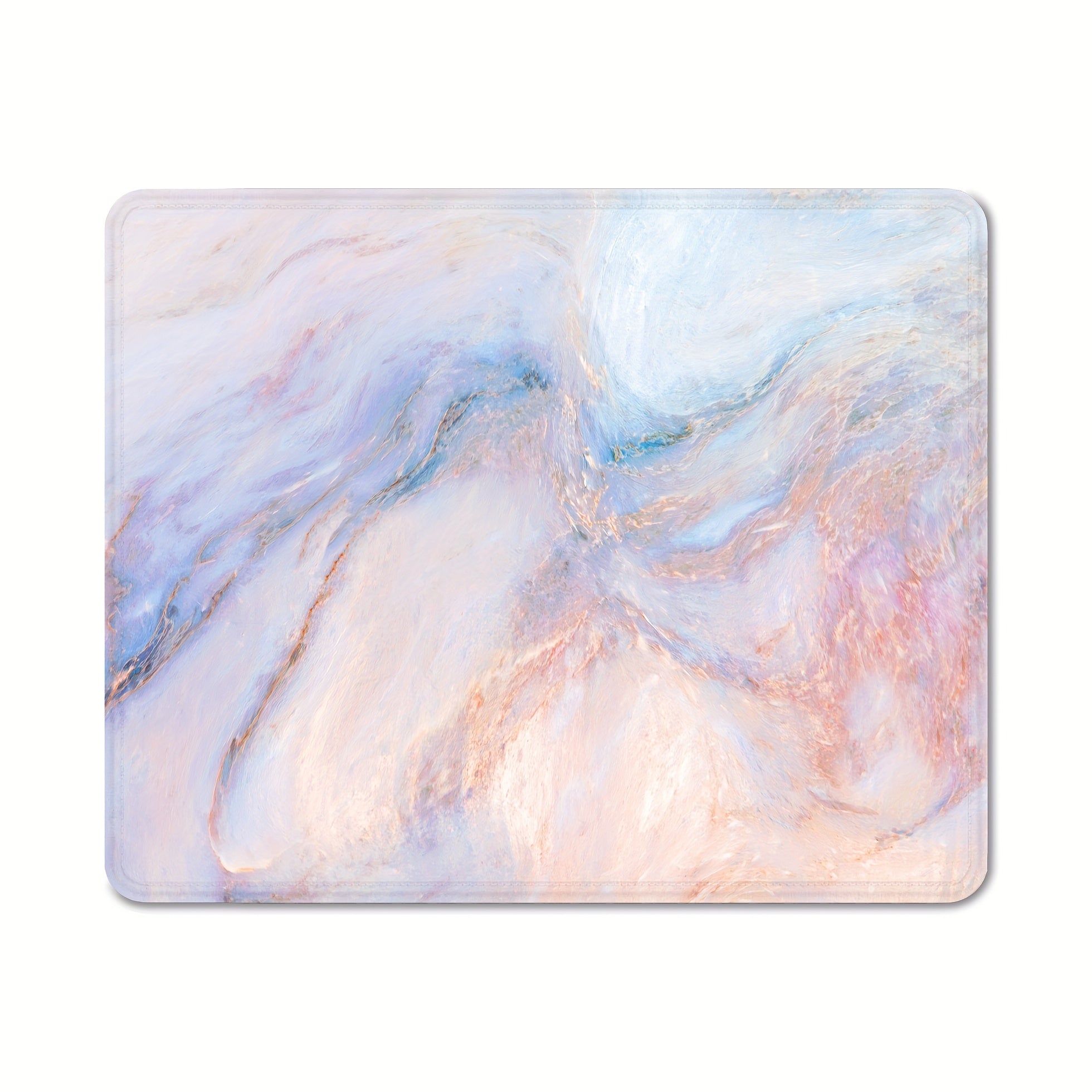 Pink Marble Mouse Pad with Stitched Square Design
