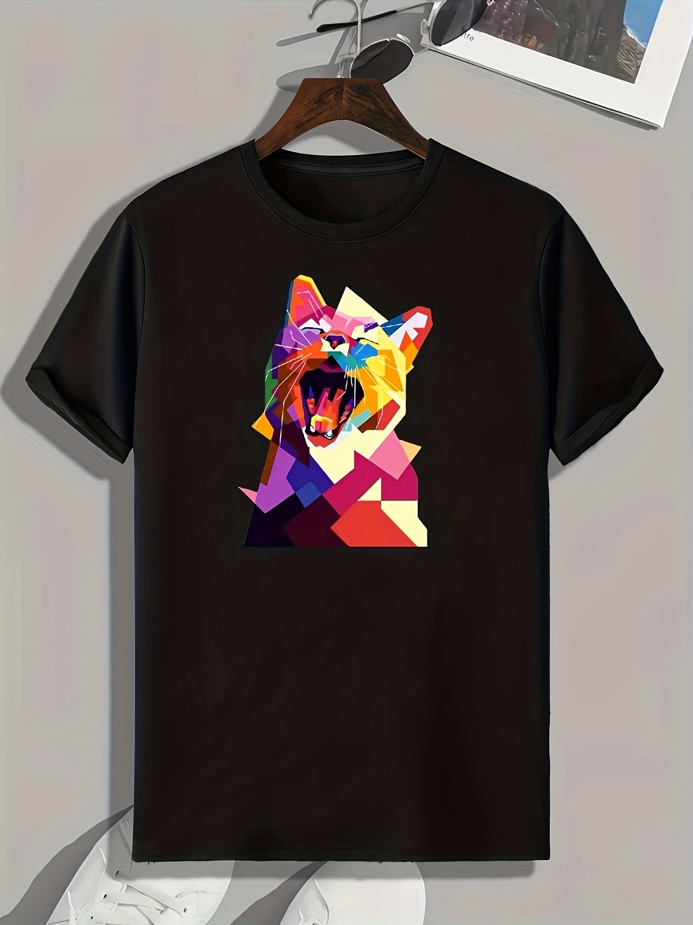 Cat Pattern Print Men's Comfy Sports T-shirt Graphic Tee