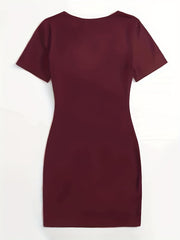 Letter Print Bodycon Dress Casual Crew Round Neck Short Sleeve Dress