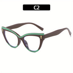 Cat Eye Clear Lens Glasses For Women Men Block Decor Glasses