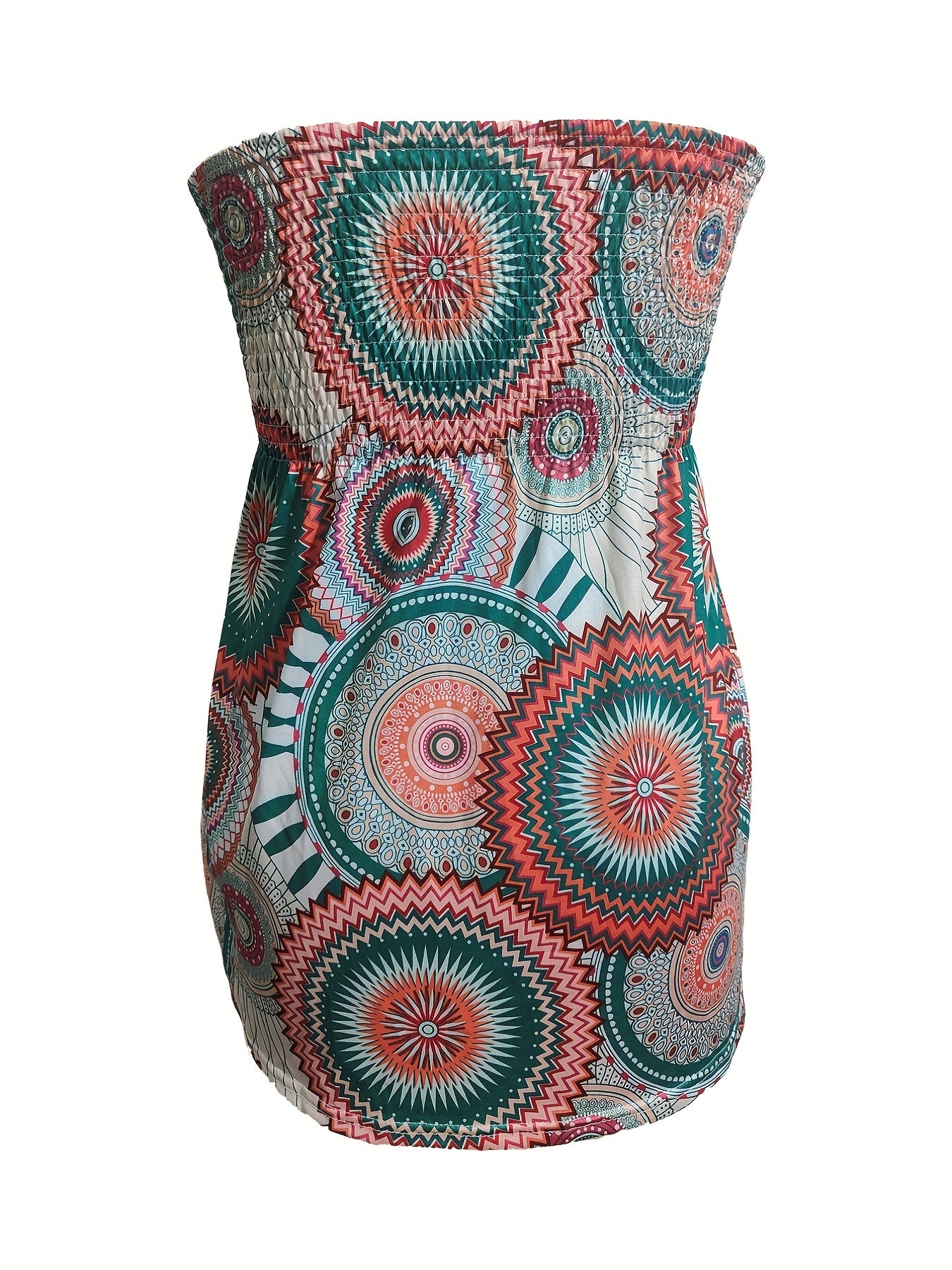Geometric Print Shirred Tube Top Sleeveless Summer Top
