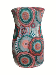 Geometric Print Shirred Tube Top Sleeveless Summer Casual Women's Top