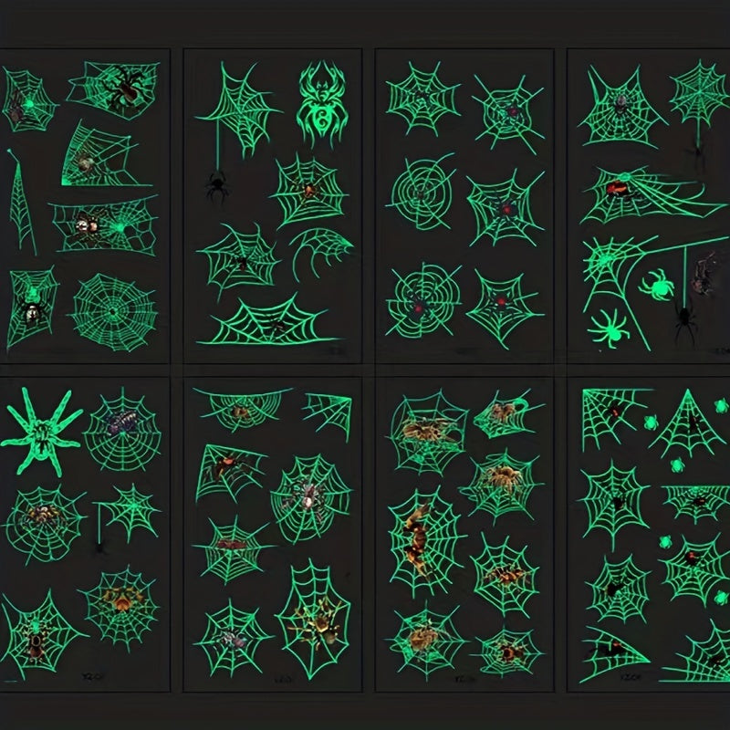 10pcs Halloween Luminous Tattoo Stickers - Waterproof Spider Temps