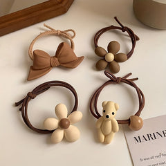 4pcs Bow Bear Flowers Hair Tie Ponytail Holders Hair Accessories For Girls