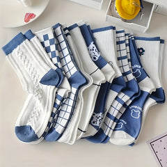 5 Pairs Bear & Plaid Print Socks Mid Tube Women's Stockings
