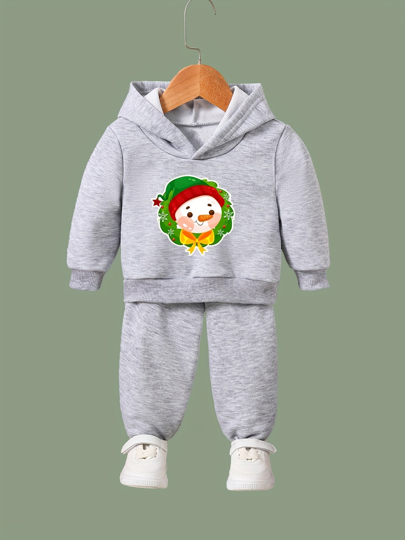 Christmas Snowman Print 2pcs Kids Hoodie Jogger Set