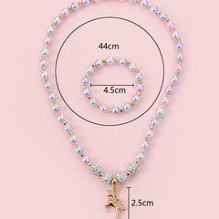Kids Unicorn Bracelet & Necklace Set, Gradient Bead Jewelry
