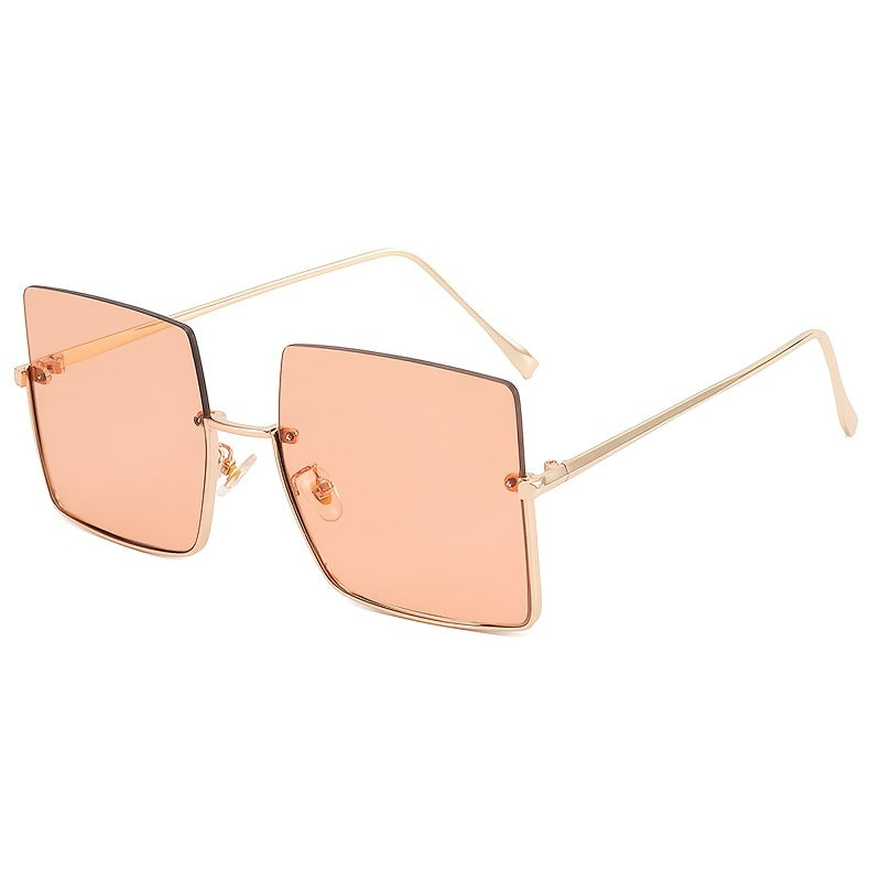Multicolor Women's Sunglasses Half Rim Square Metal Zip Case