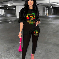 Graphic Print Two piece Set Drop Shoulder Short Sleeve T Shirt & Skinny Leggings